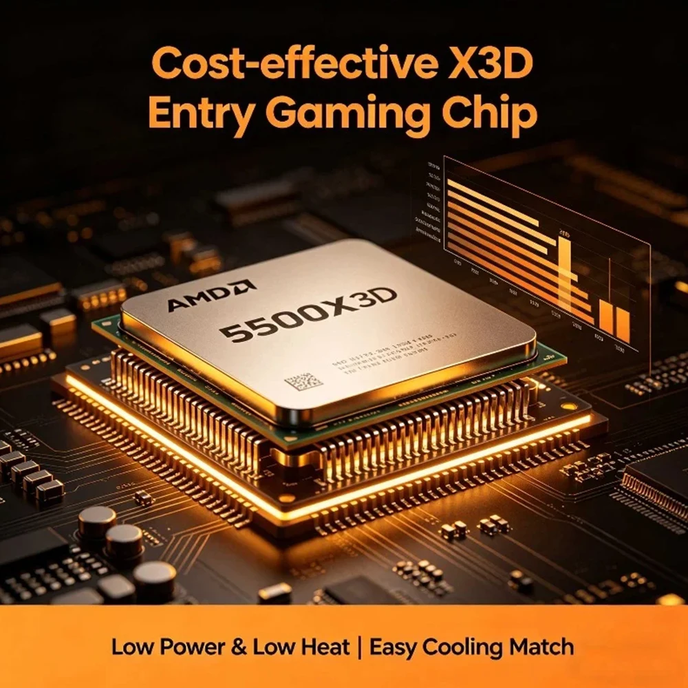 AMD Ryzen 5 5500X3D Zen 3 Processor Architectuur 6 Cores 12 Threads L3 Cache 96 MB AM4 CPU Socket Ondersteunende Chipsets X570, X470, X370, B550, B450, B350, A520