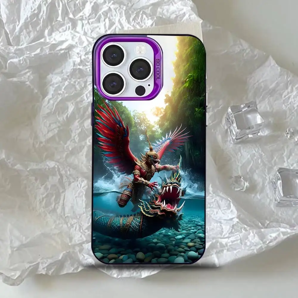 حافظة هاتف تايلاند ناغا آرت لهاتف آيفون 17,16,15,14,13,12,11,Mini,Pro,SE,MAX غطاء سيليكون أرجواني غير لامع #6