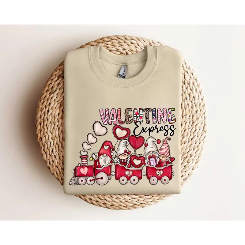 Gnomes Valentines Day Sweat T Shirt Gnome Hearts For Women Cute