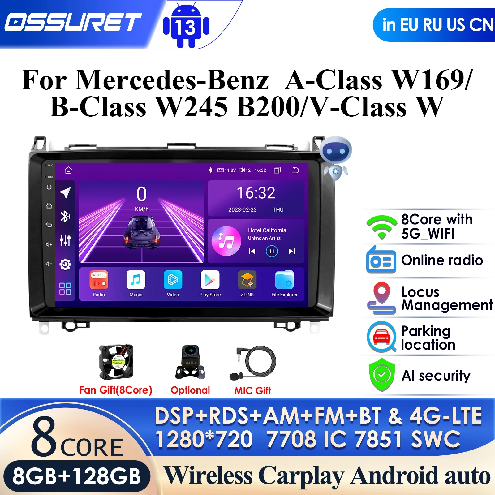 

DSP IPS Carplay 4G-LTE Android 12 Car Radio GPS for Mercedes Benz B200 W169 W245 Viano Vito W639 Sprinter W906 A/B/V Class Navi