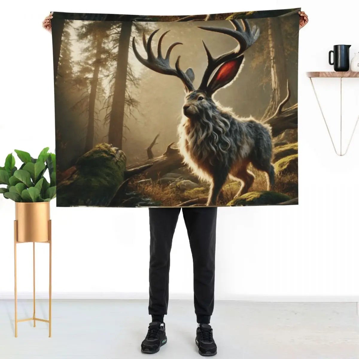 Fantasy Hybrid Jackrabbit-Antelope (Jackalope) in Enchanted Forest Throw Blanket Tourist heavy to sleep Blankets