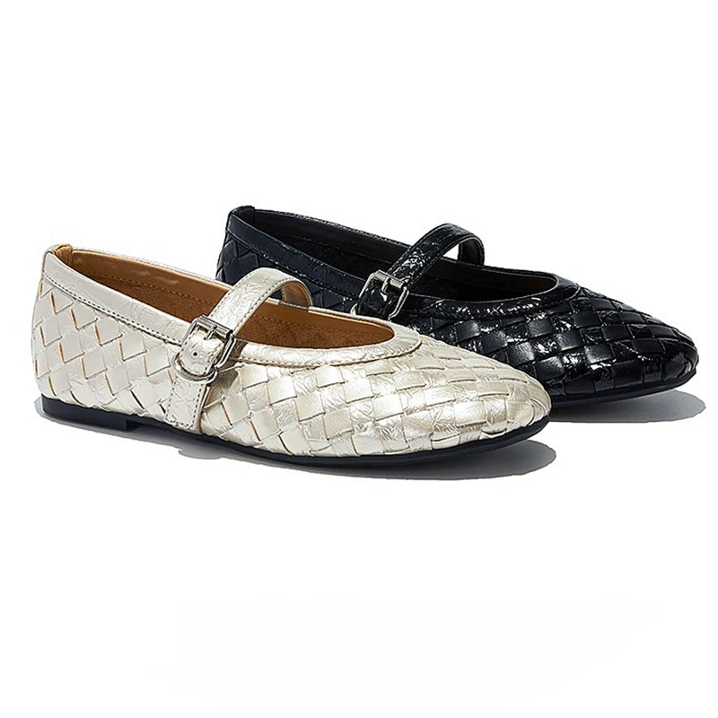 2025-new-mary-jane-shoes-women's-weaving-new-casual-fashion-ballet-shoes-bright-solid-champagne-black-girls-princess-shoes