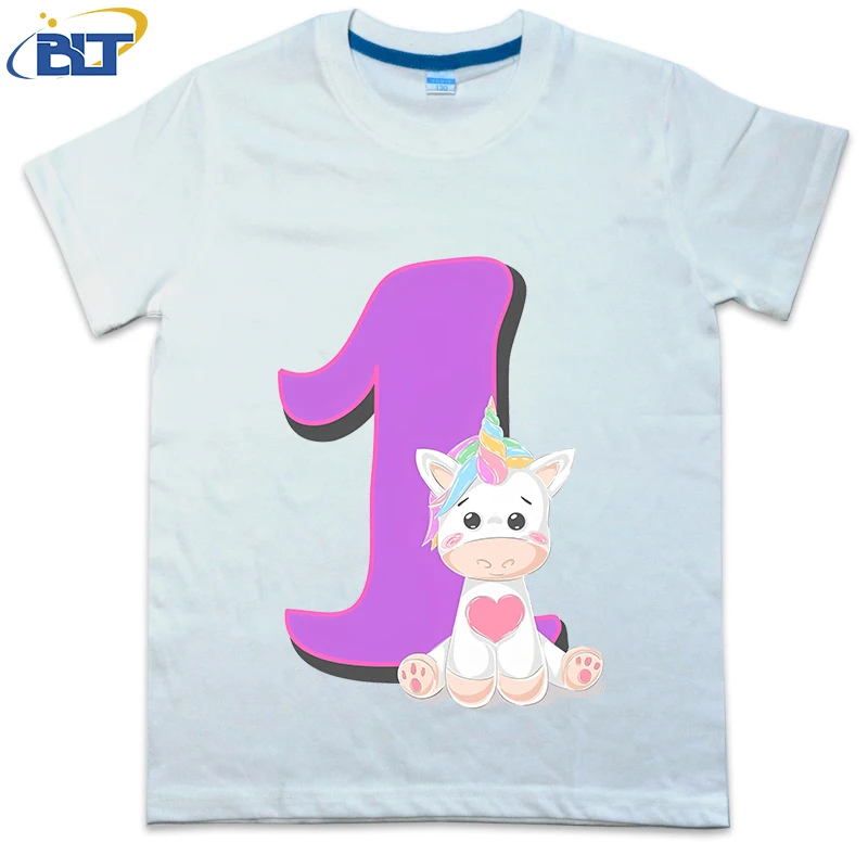 

1st birthday outfit - unicorn printed children's T-shirt, summer cotton short-sleeved casual top, suitable for boys and girls