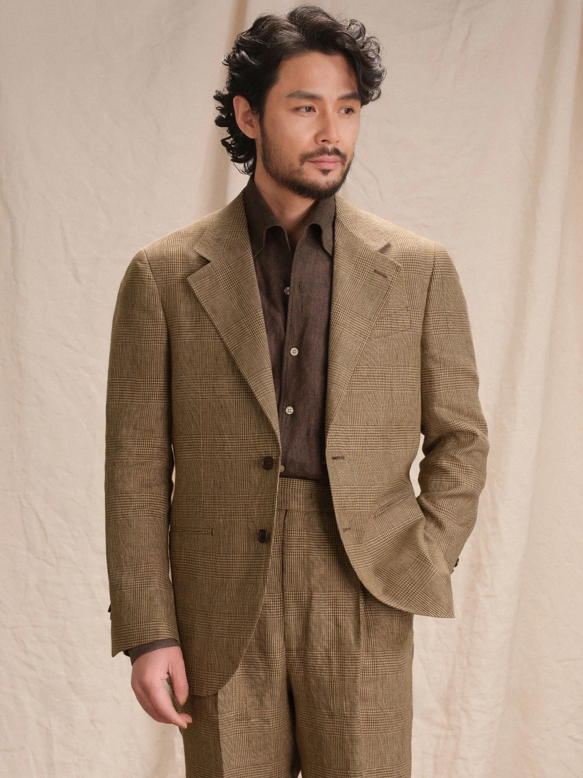 

CULTUM Naples Men's Linen Suit Spring Summer Business Casual Standard Fit Double Slit Wide Collar Two Button Single Row Button