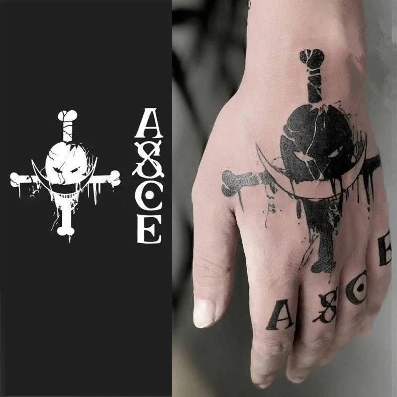 2024 Anime ONE PIECE Waterproof Tattoos Stickers Luffy Lasting Finger Tattoo Stickers Cosplay Ace English Letter ASCE Arm Fake