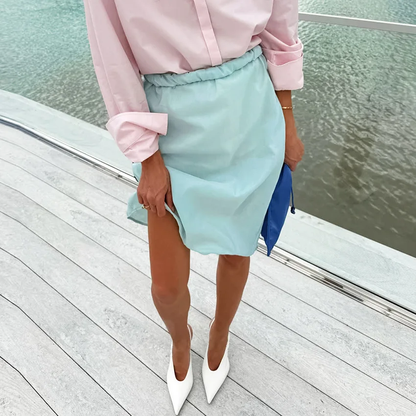 100%COTTON Autumn New Office Lady Straight Tube Mid Length Skirts Fashionable Drawstring Elastic Waist Skirt