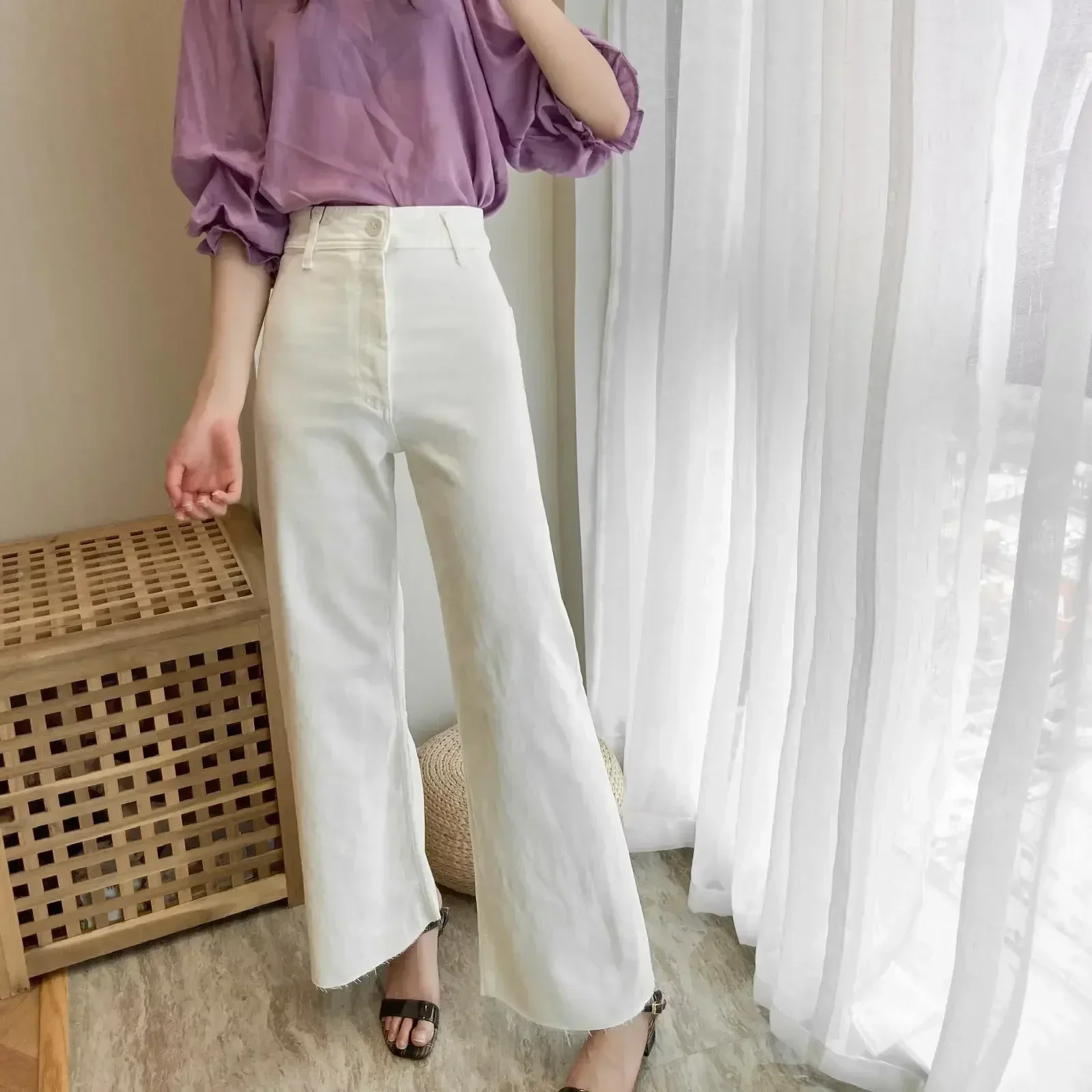 Women 2023 New Fashion With pockets Naval style loose Straight Casual Pants Vintage High Waist Zipper Female Trousers Mujer