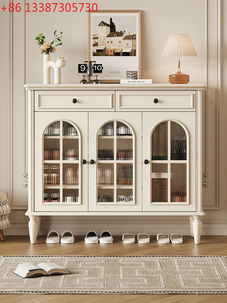 

French cream style solid wood shoe cabinet entrance cabinet integrated household door storage cabinet