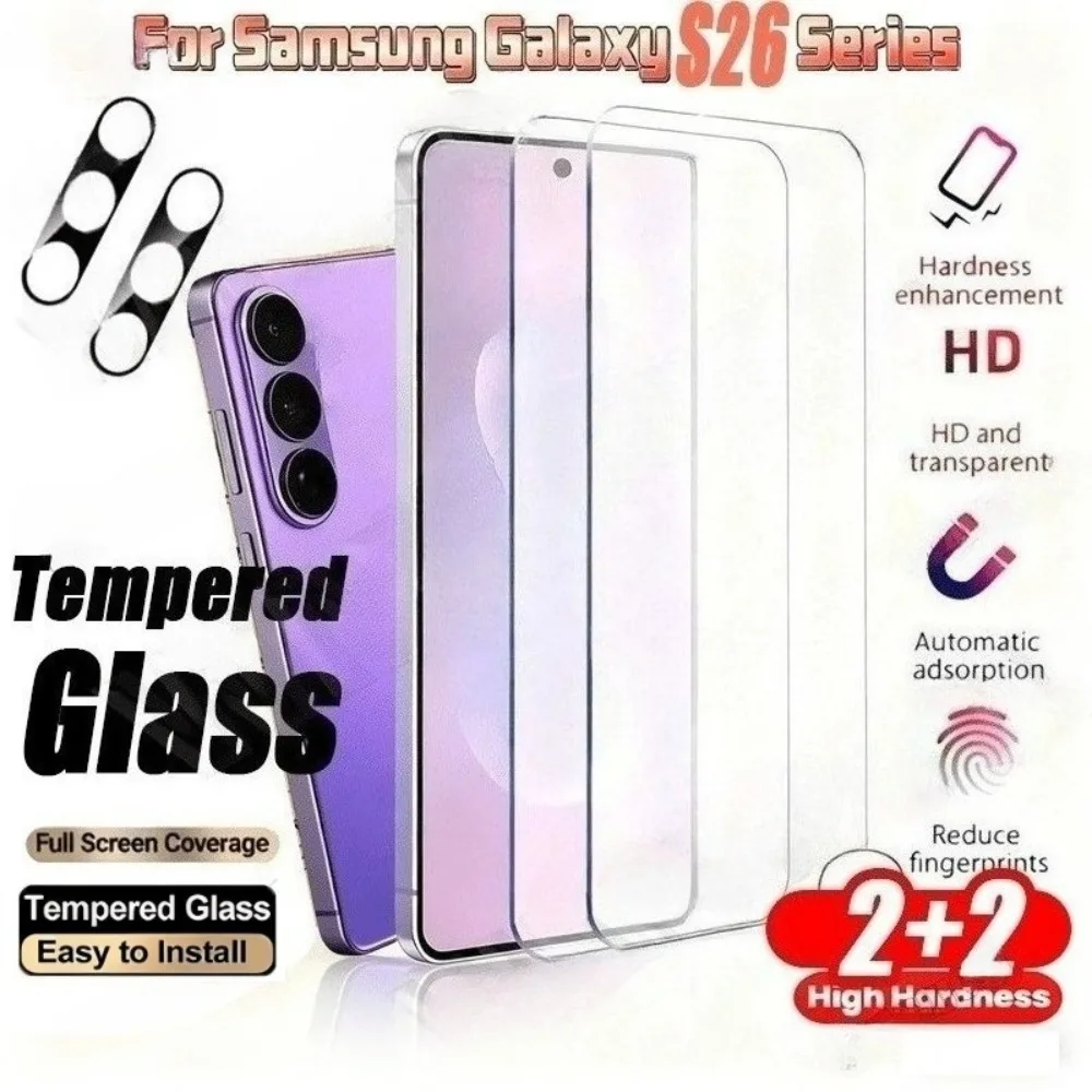 

2 шт. ультрапрозрачных защитных пленок для экрана Samsung Galaxy S26 S25 S24 Ultra S23 S22 S21 Plus S25 S24 FE с 2 шт. защитными стеклами для объектива камеры