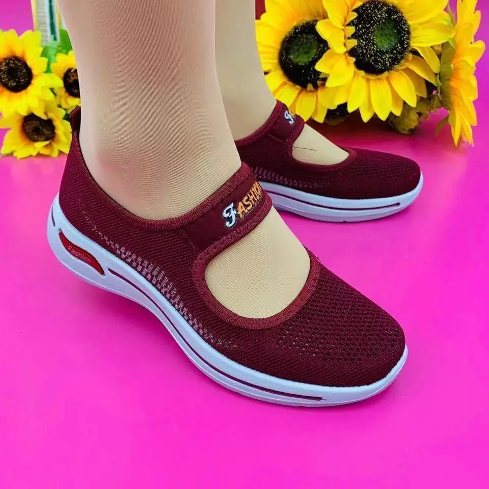Comfortable Mom Sneakers Soft Sole Breathable Women Summer Casual Shoes Female Mesh Travel Flat Sports Shoes Light Elderly Shoe