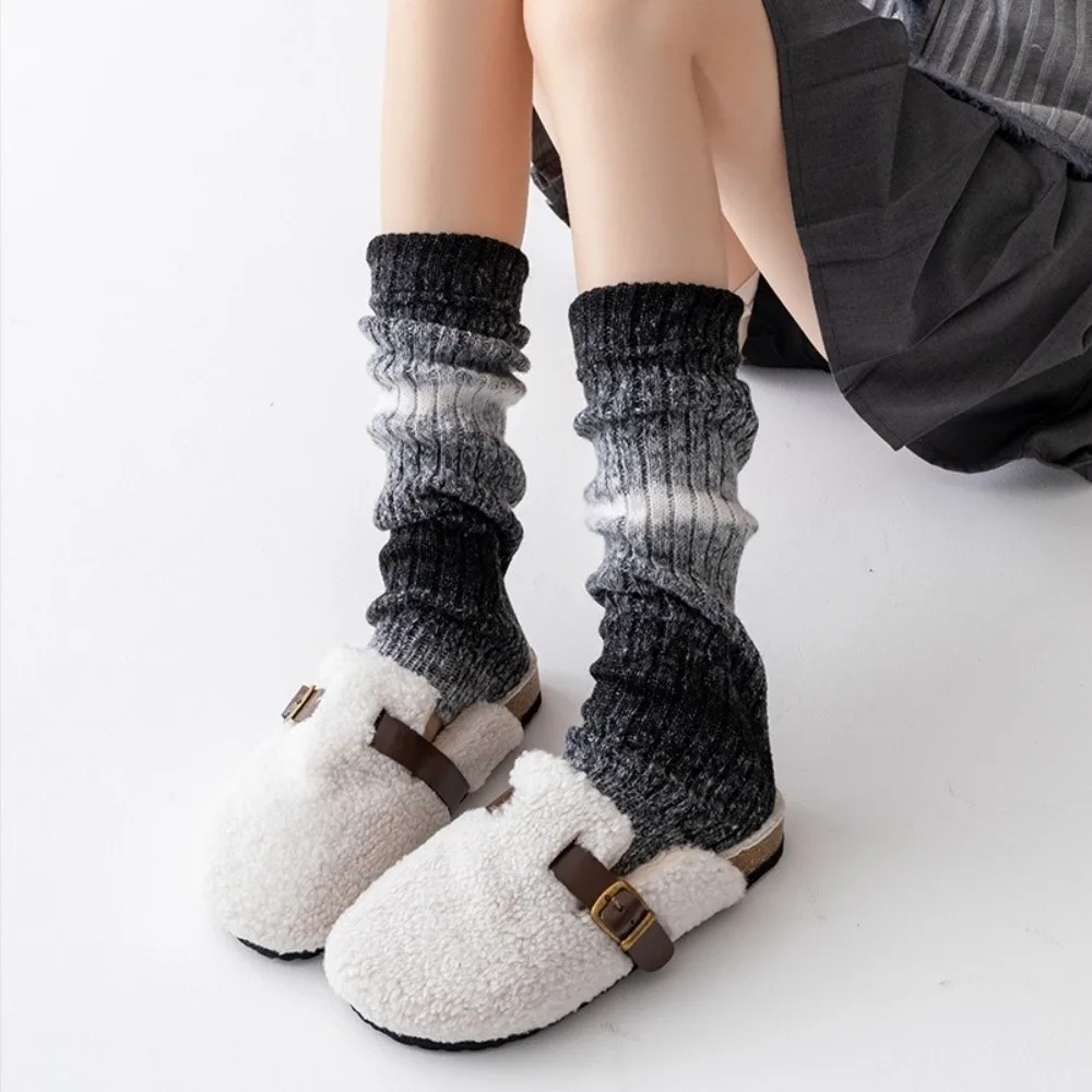 

New Gradient Color Leg Warmers Knitted Thickened Mid-Calf Sock Harajuku Middle Tube Socks Autumn and Winter