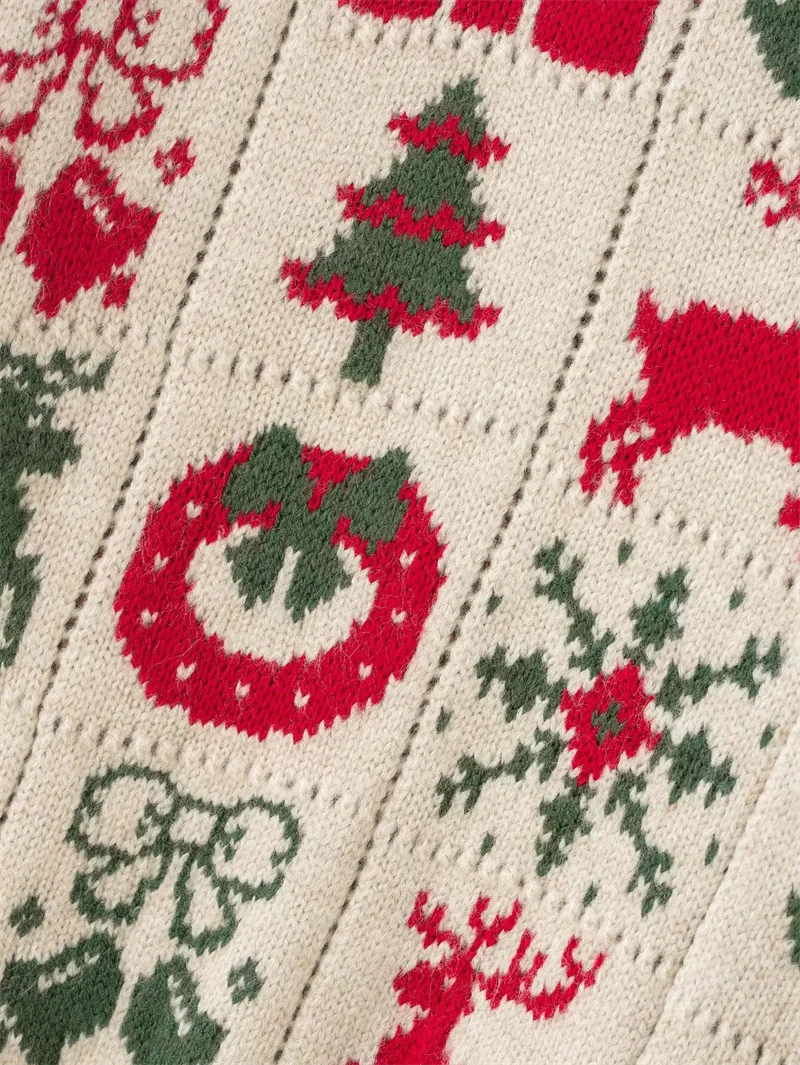 سترة نسائية 2025 شتاء جديد الجاكار طويلة الأكمام عيد الميلاد الزخرفية نمط سترة مشغولة من الصوف سترة موضة عادية #6