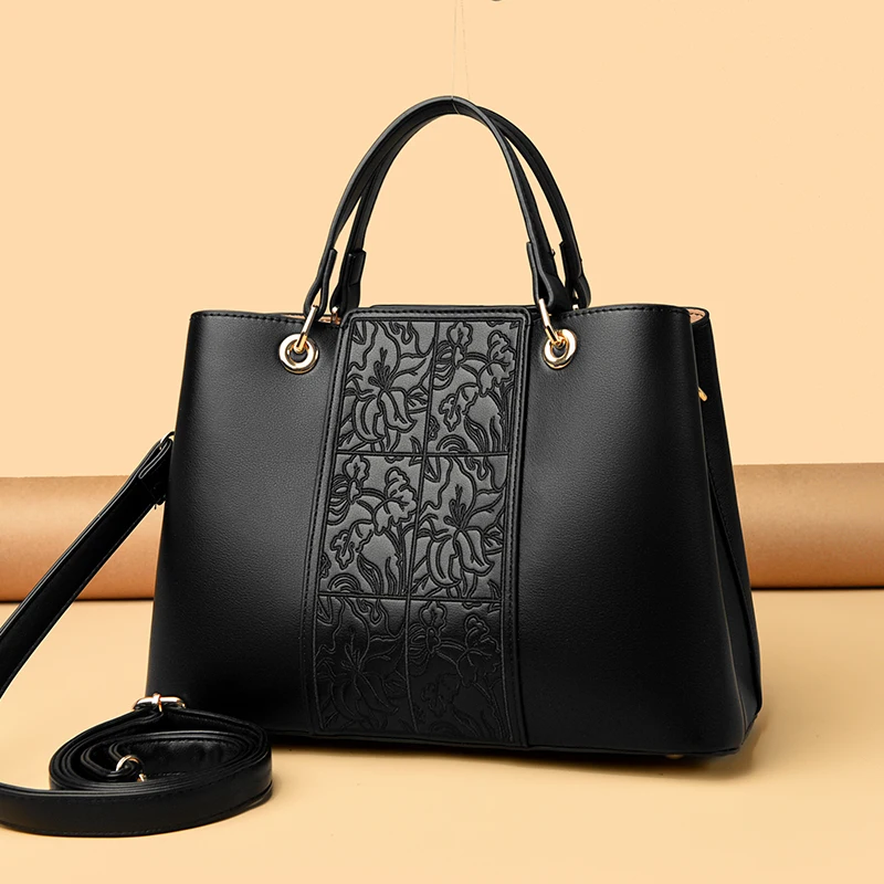 

Luxury Handbags Embroidery Women Bags Designer 3 Layers Leather Female Big Capacity Tote Bag Women Top-handle Shoulder Bags