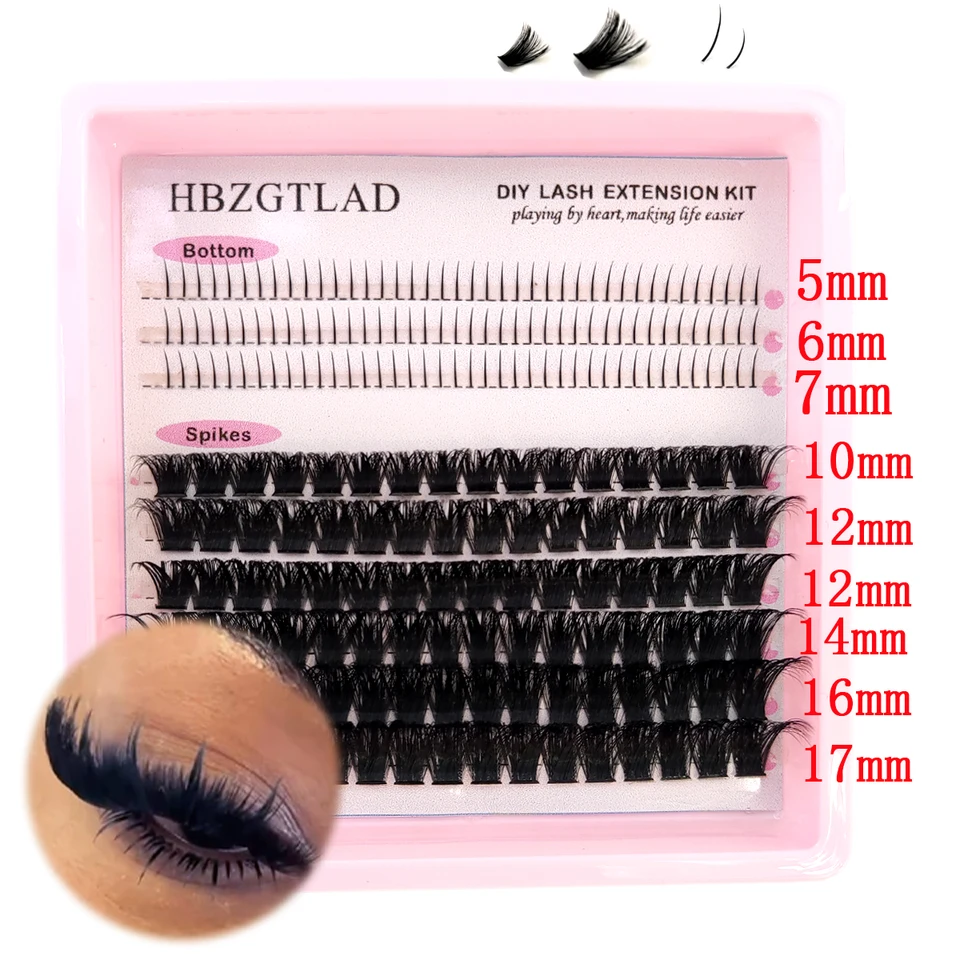 HBZGTLAD pestañas 80D/100D clúster de pestañas con base y volumen puntiagudo DIY pestañas de anime clúster extiende pestañas