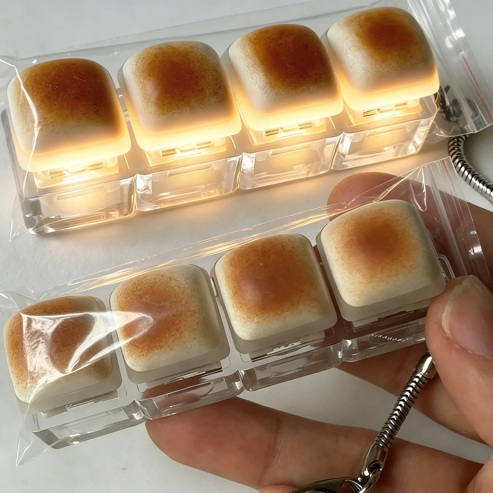 Bread Keycap Stress Relief Clicker Keychain Mechanical Keyboard Button Decompress Fingertip Keyring