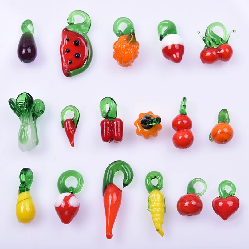 30PCS Transparent Cabbage Pepper And Eggplant Vegetable Fruit Pendant DIY Glass Accessories For Making Earrings Faddish Charms