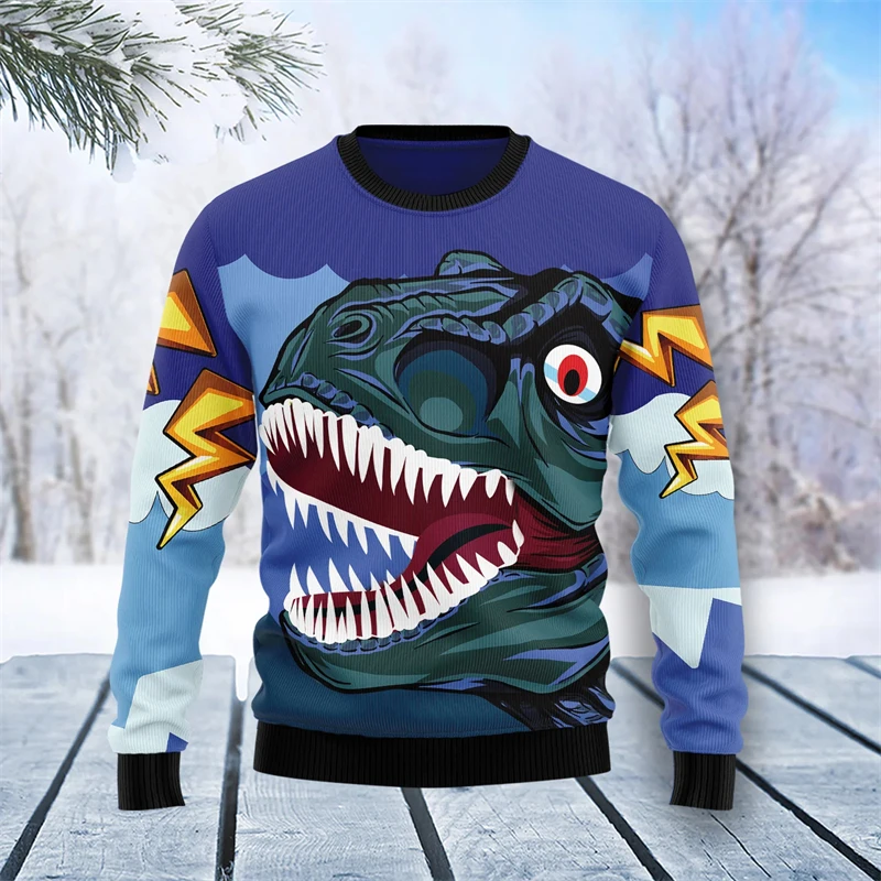 

New In Dinosaur Ugly Christmas Sweater For Men Fashion Funny Animals 3D Printed Kids Sweatshirt Loose Harajuku Pullovers Tops