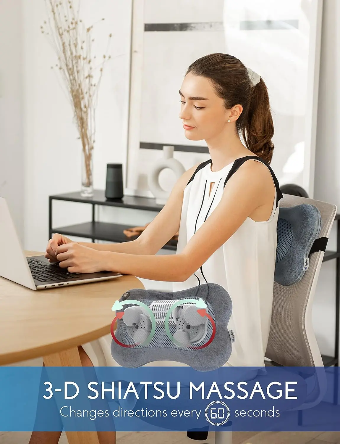 Zyllion ZMA-13 Back and Neck Massager with Heat for Pain Relief, Slate | Shiatsu, Deep Tissue, 3D, Electric, Kneading, Massage P
