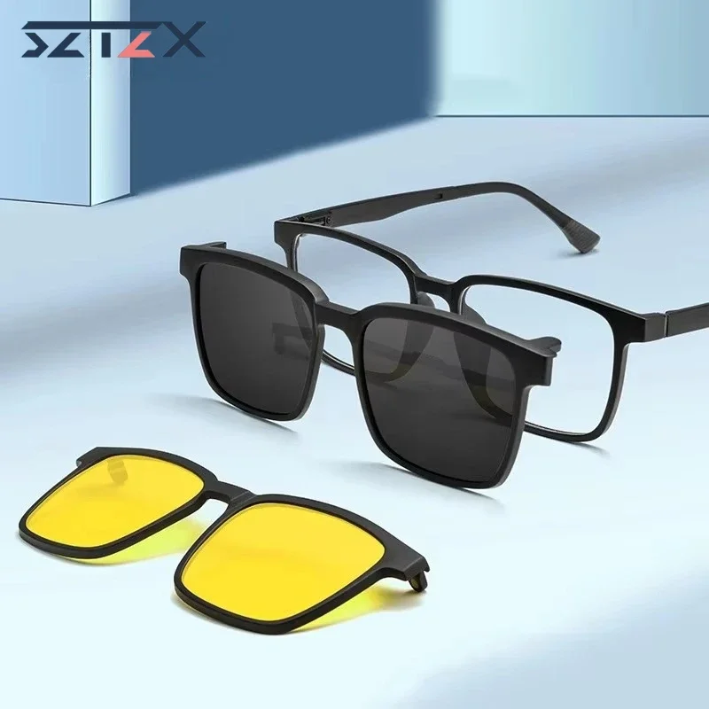 SZTZX откидные очки для чтения ночного видения с магнитной клипсой, очки по рецепту для мужчин и женщин TR90, поляризационные солнцезащитные очки для близорукости
