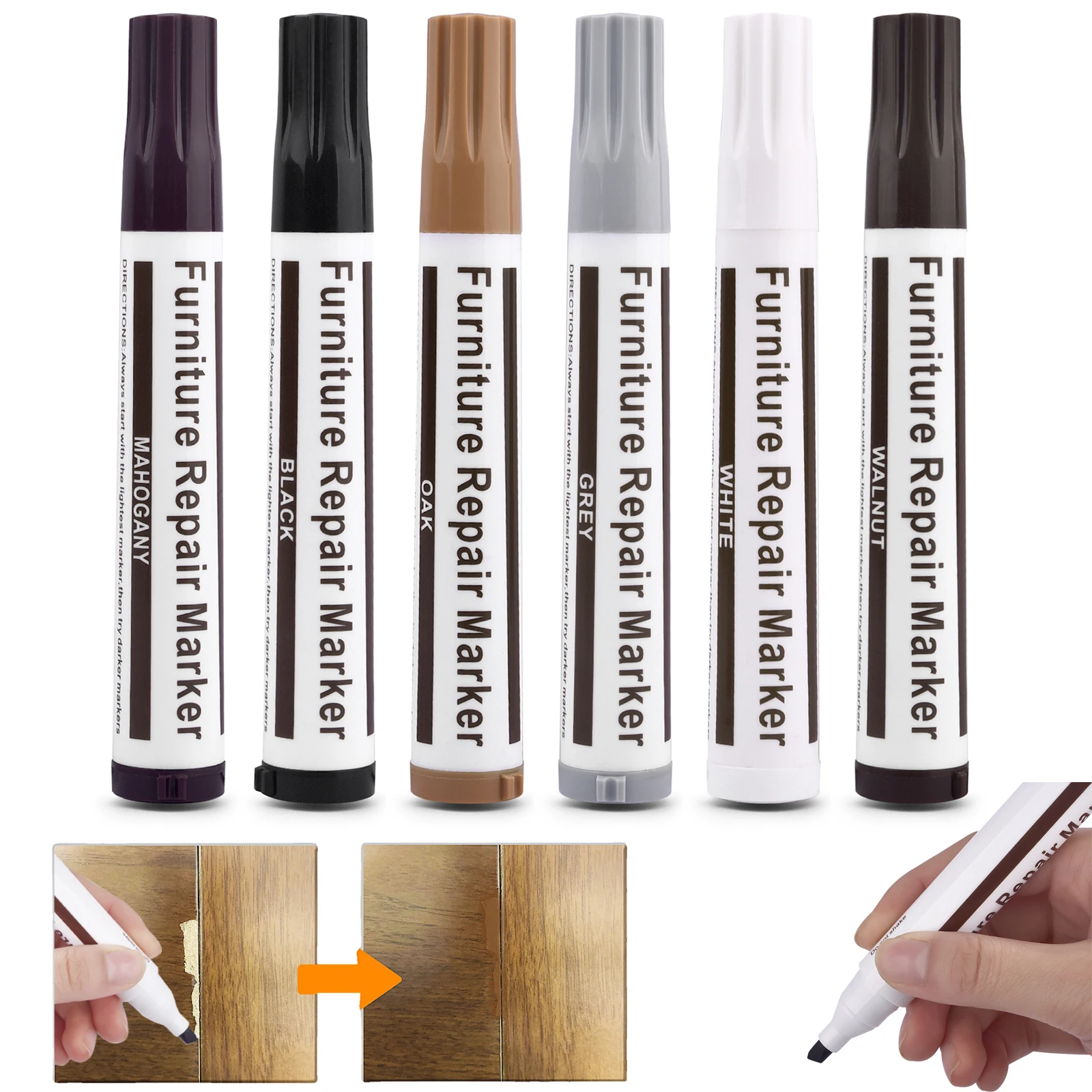 Haile Furniture Repair Pen Ausbesserungsmarker und Füllstäbe, Holzkratzer, Wiederherstellungsset, Patch, Farbstift, Reparatur von Holzverbundwerkstoffen