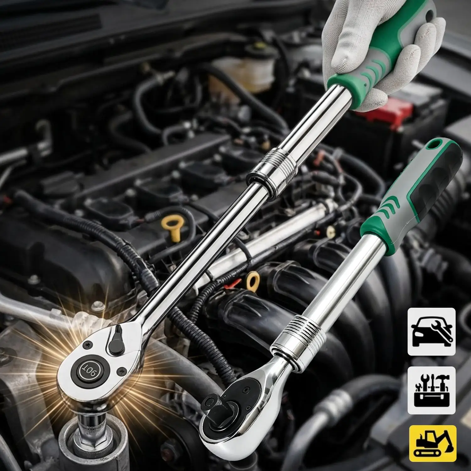Chiave a cricchetto rapida con 90 denti, chiave a bussola telescopica, chiave reversibile estendibile, utensili manuali per meccanici, per riparazioni di automobili, moto, biciclette, utensili per