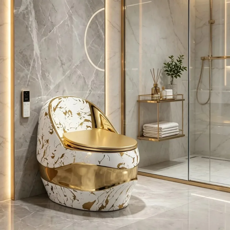 Floor-to-ceiling golden cover toilet with flushing function, suitable for hotel villa bathrooms