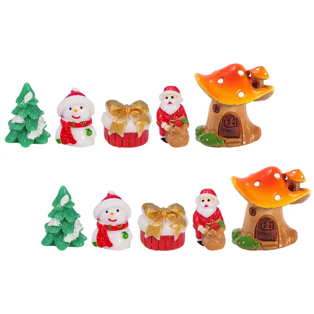 

10 Pcs Snowman Micro Landscape Gift Box Miniature Figurines Christmas Decorations Resin