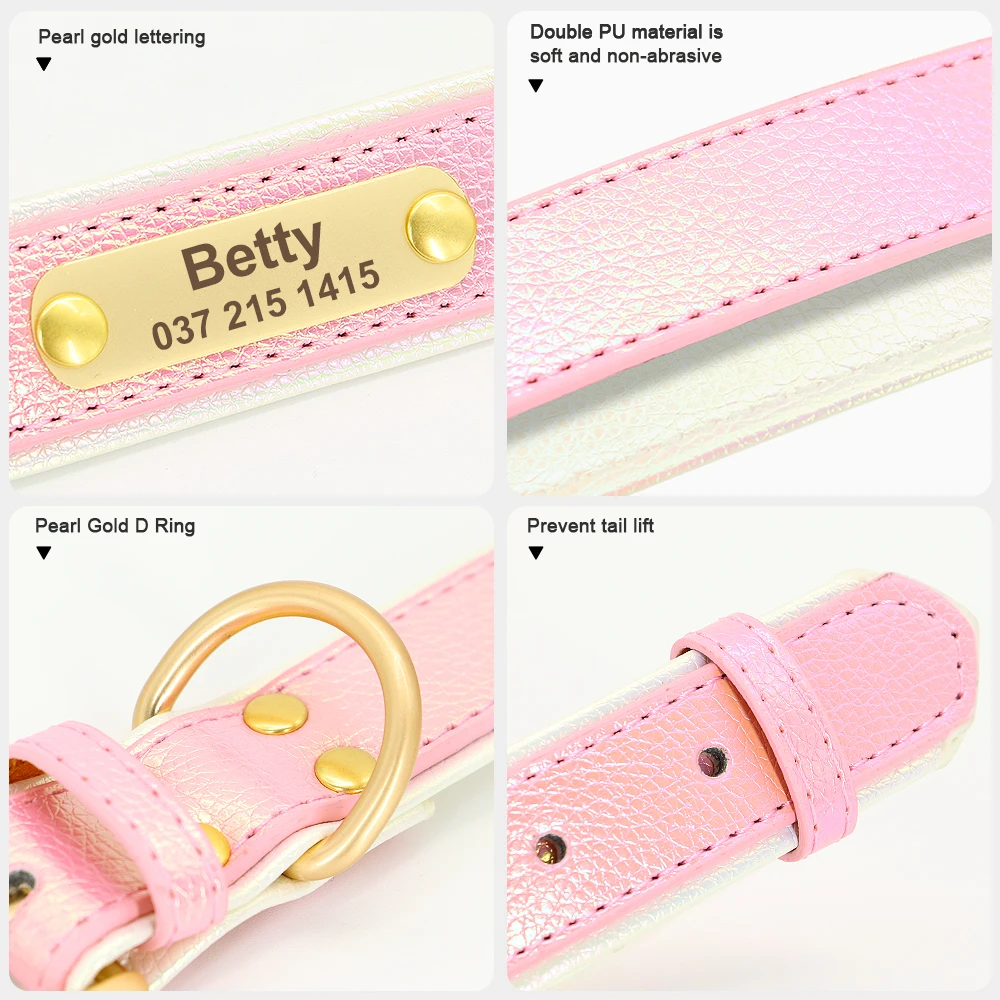 Customized PU Leather Dog Collar Soft Puppy Dog Collars Engraved Pet Cat Name Necklace Adjustable For Small Medium Large Dogs