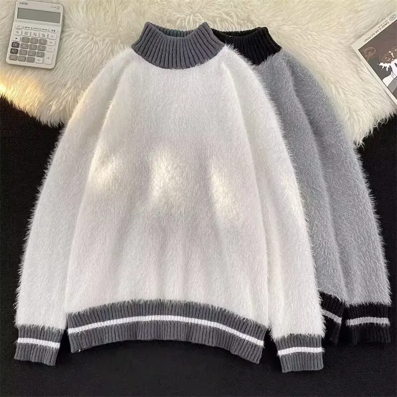 

Свободный свитер с высоким воротником, женский ленивый свитер, вязаный внутренний базовый слой, зимний повседневный топ из полиэфирного волокна