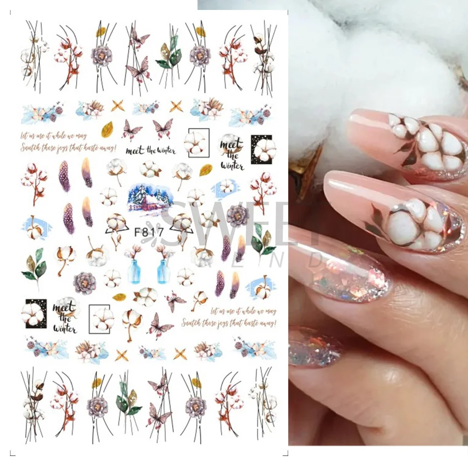 Winter Blue Tree Elk Nail Stickers Snowy Bear Penguin Cute Cartoon Decals 3D Adhesive Slider Manicure Gel Christmas Decor JIF812