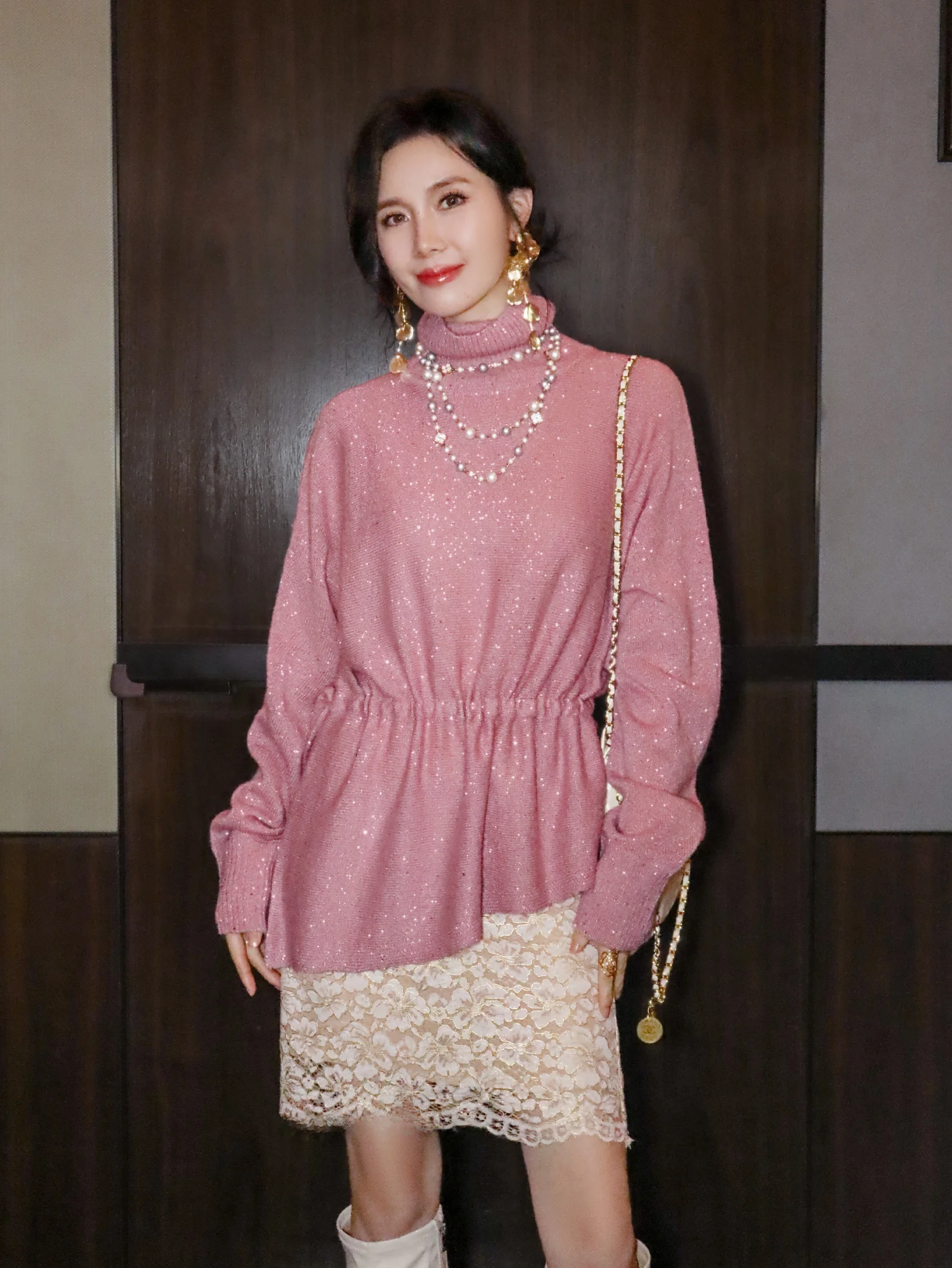 

Теплый шерстяной свитер с высоким воротником, женский, свободного кроя, с длинными рукавами, с завязками, с флисовой подкладкой, осенне-зимний топ