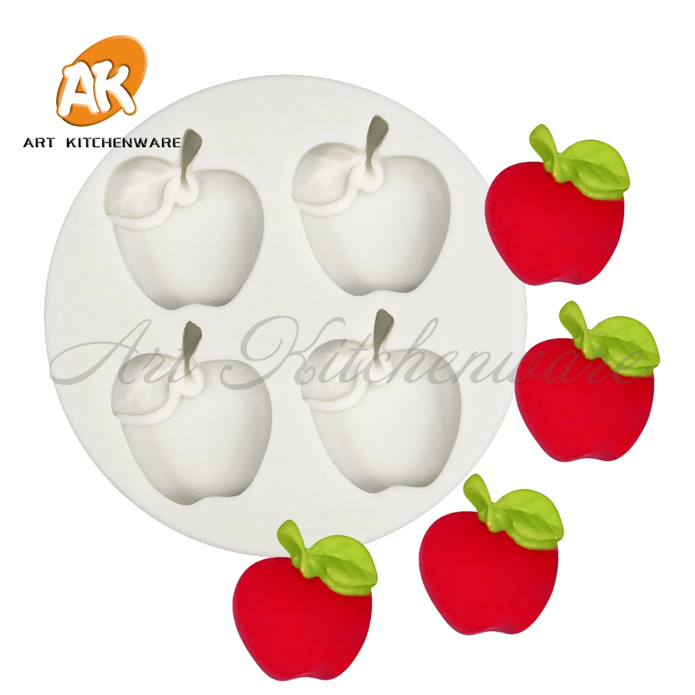 4 Holes Fruit Apple Molds Food Grade Silicone Mold Fondant Cake Tool Kitchen Baking Tool Chocolate Soap Mould