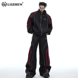 LUZHEN Glossy Patchwork Color Contrast Design Hooded Jacket 2024 Trendy Sport Casual Straight Pants Male Popular Clothing LZ5566