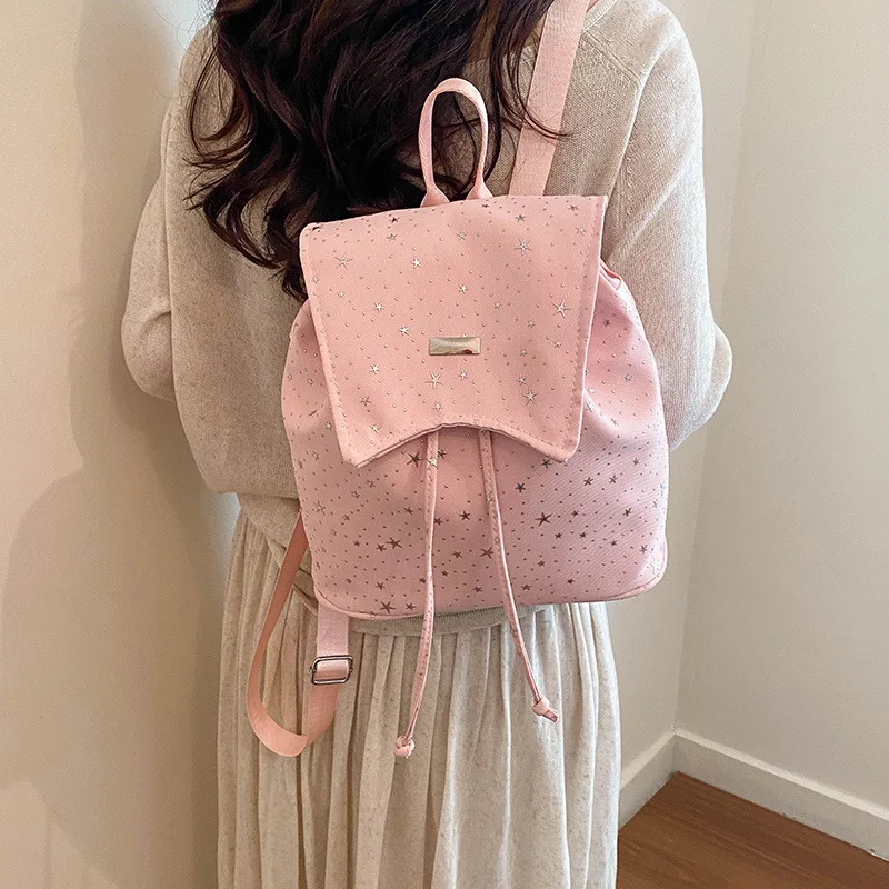 

2026 Summer New Star Patterned Retro Schoolbag Drawstrings Simple and Pure for Commuting and Traveling backpack