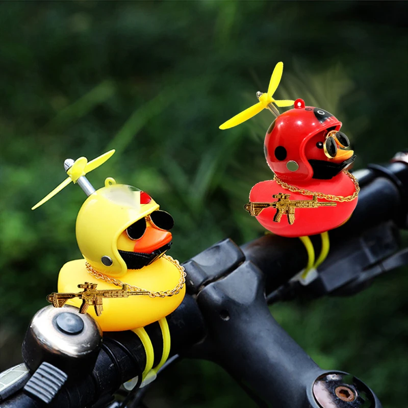 Car Duck With Helmet Broken Wind Pendant Small Yellow Duck Road Bike Motor Helmet Riding Cycling Accessories Without Lights