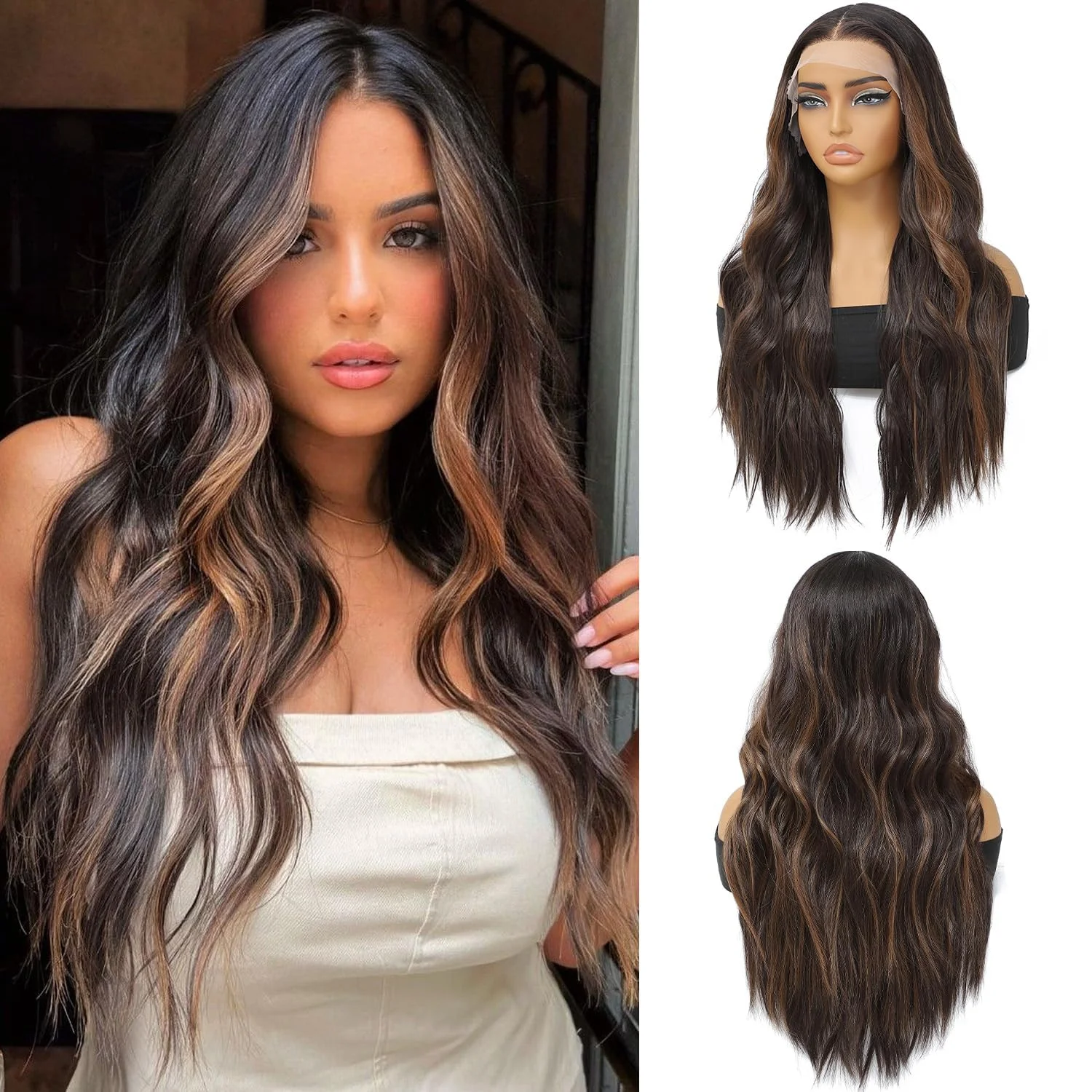 Pelucas de mujer 26-inch Front Lace Large Wave Long Curl Synthetic Wig, Various Styles Suitable for Daily Wear and Cosplay