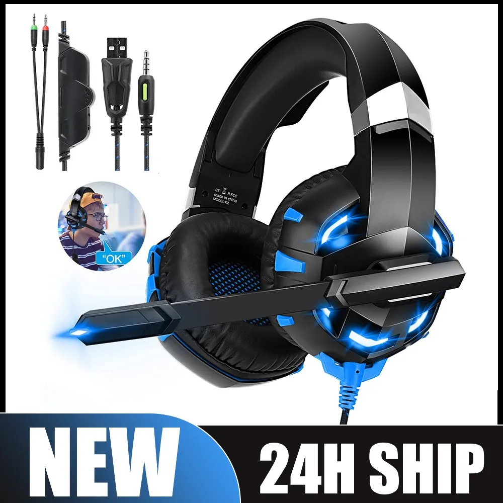 Wired Stereo Gaming Headphones With Mic LED Lights Over-Ear Noise-cancelling Gamer Headset For PS4 Mac Laptop PC Computer