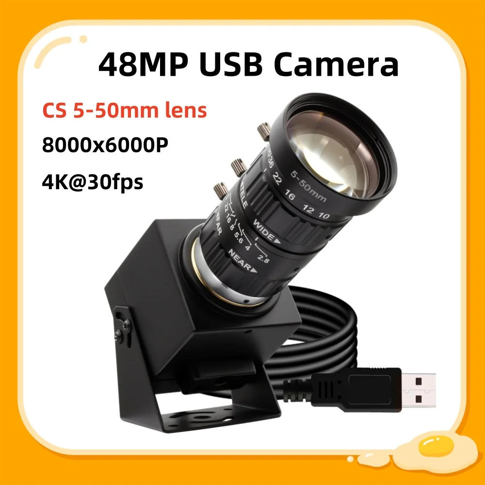 SVPRO 48MP USB Camera with 5-50mm Varifocal Zoom Lens Ultra HD 8000x6000 Industrial Camera Machine Vision Webcam for Computer PC