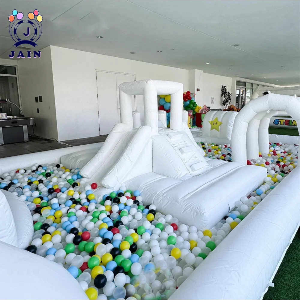 

Inflatable White Splash Pad with Blower 6m/20ft Outdoor Soft Play Playground Equipment with Slide Pool for Kids Party Rental