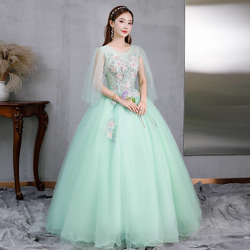 

2023 New Fairy Quinceanera Dresses Scoop Neck Sleeveless Ball Dress Lace Illusion Floor-length With Flowers Vestido De Debutante