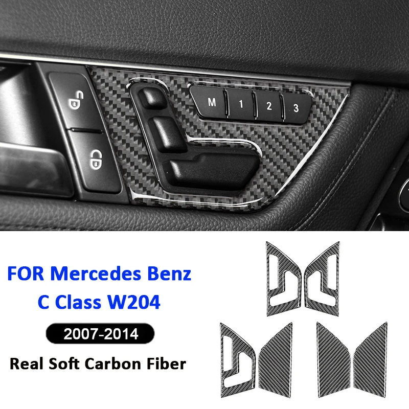 

For Mercedes Benz C Class W204 2007-2014 Carbon Fiber Car Seat Adjustment Control Panel Frame Decorative Sticker Interior Parts