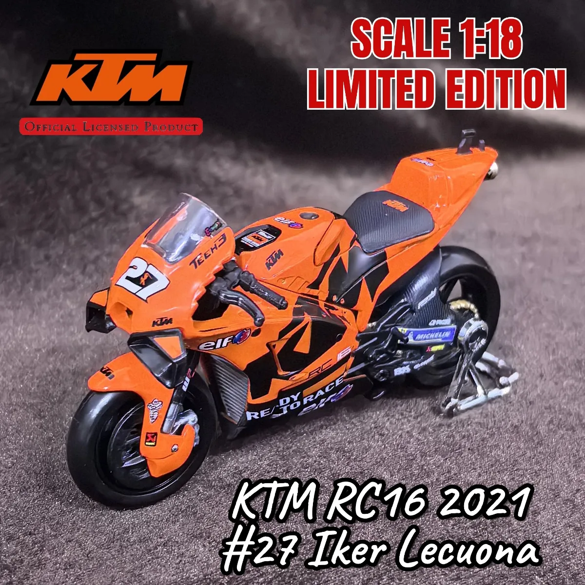 

Масштаб 1:18 KTM RC16 2021 # Мини-модель мотоцикла Iker Lecuona 27, реплика автомобиля, миниатюрная детская игрушка в подарок на Рождество