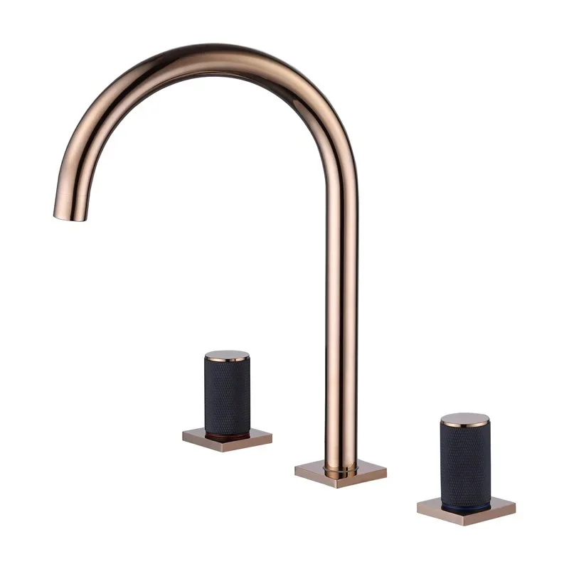 New Widespread Basin Faucet Brass Rose Gold Bathroom Sink Faucet 3 Hole Double Handle Hot And Cold Water Tap New Arrival