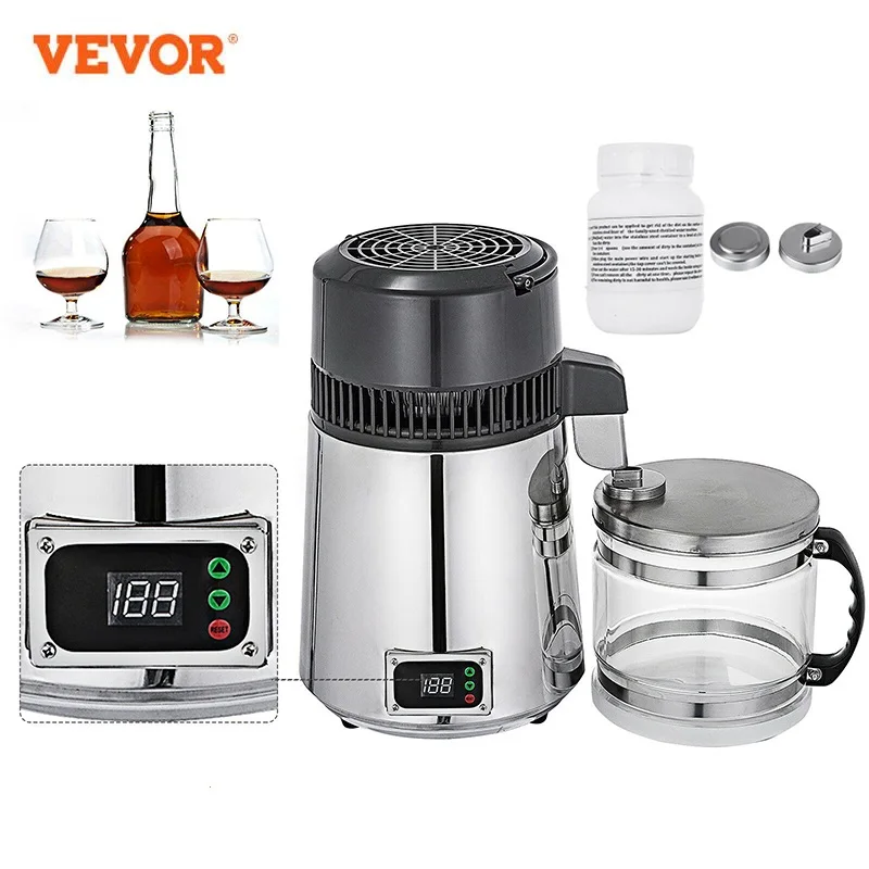 VEVOR Distilled Water Machine 4L Temperature Controlled Water Distiller Safe Health Water Distiller Stainless Steel 110V/220V