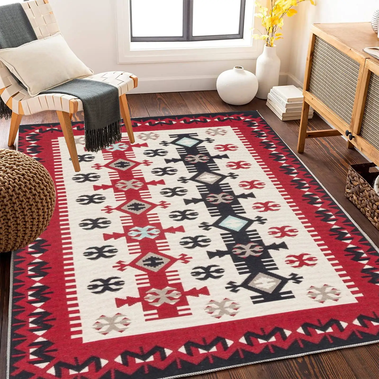 1 Piece Indian Style Crystal Velvet Soft Carpet Non-Slip Living Room Bedroom Bed Rug American Country Decor Carpet Home Decor