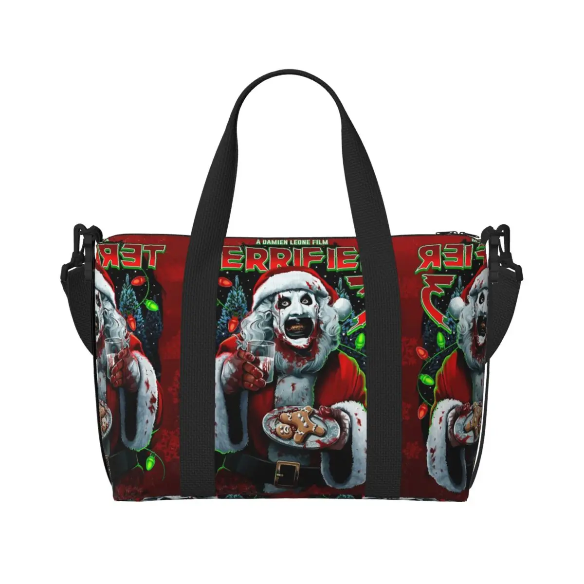 

Custom Poster Of T-Terrifiers 3 Halloween Christmas Beach Tote Bag for Women Big Compartment Beach Gym Travel Bags