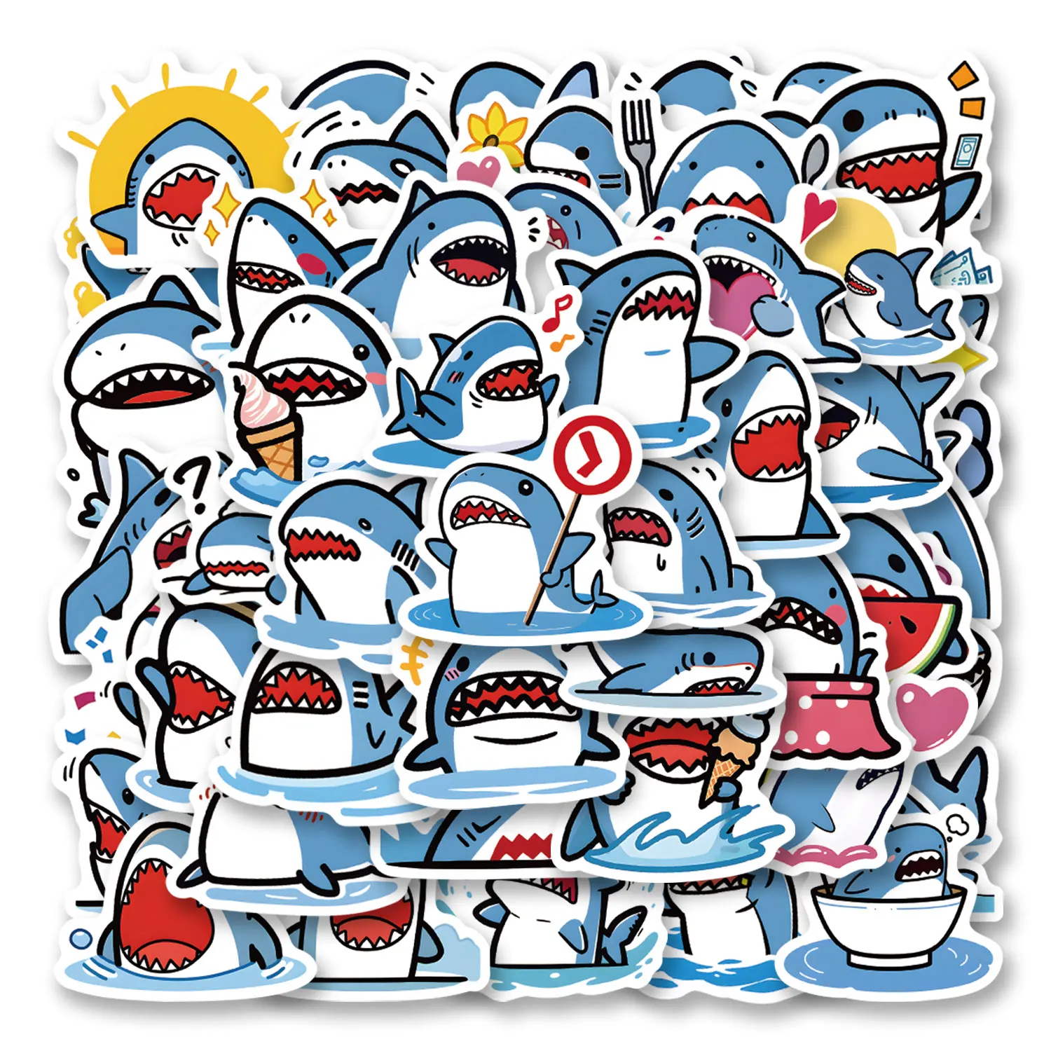 50 Pegatinas de Tiburones Oceánicos de Dibujos Animados para Carcasas de Teléfono, Portátiles, Maletas, Patinetas, Pegatinas Estéticas DIY