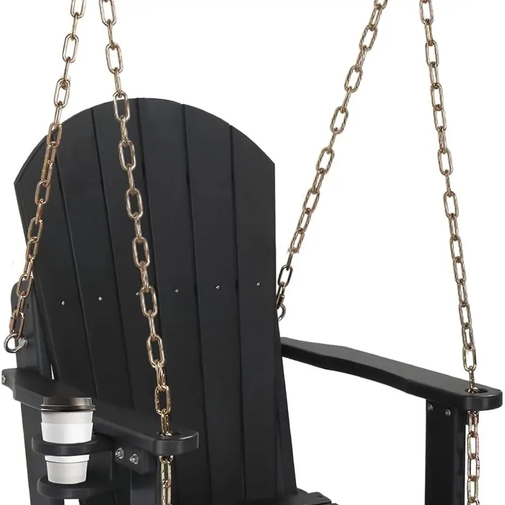 

Одноместные садовые качели из HDPE повышенной прочности (880 фунтов) с вращающимся подстаканником и регулируемыми цепями для двора, дерева, сада (черные)