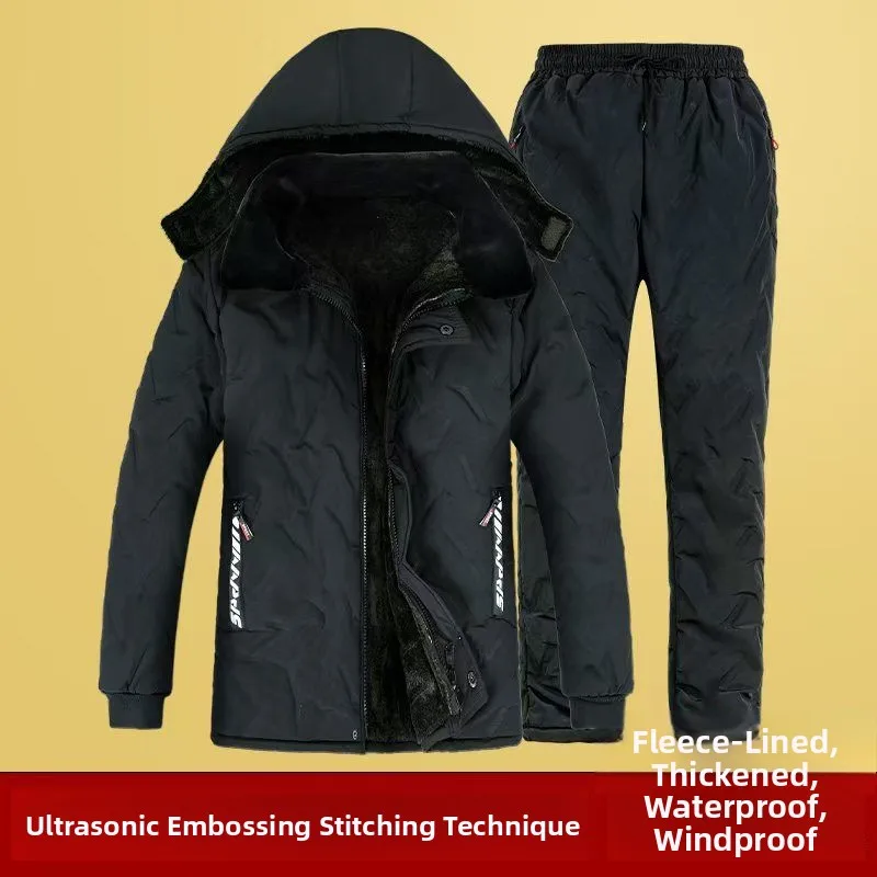 Thiened Fce 위장 작업복 세트 방수 냉장 작업 보호복 따뜻한 겨울 자켓 바지 앙상블