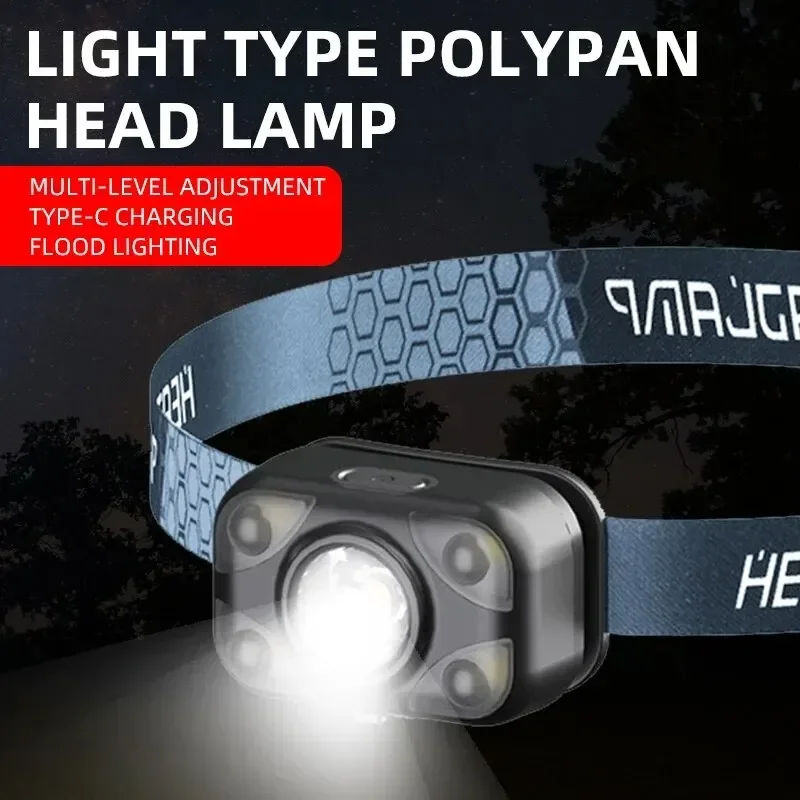 LED Headlamp Induction Light Flashlight Rechargeable Fishing Lamp Light Support White Light Ultra-Light Emergency Climbing Light